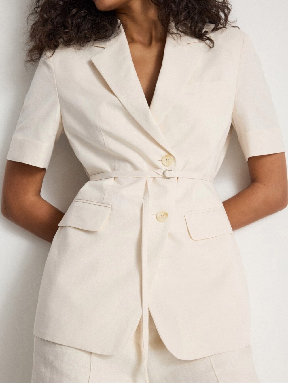 DUNST White Half Sleeve Linen Jacket Short Sleeves Size S